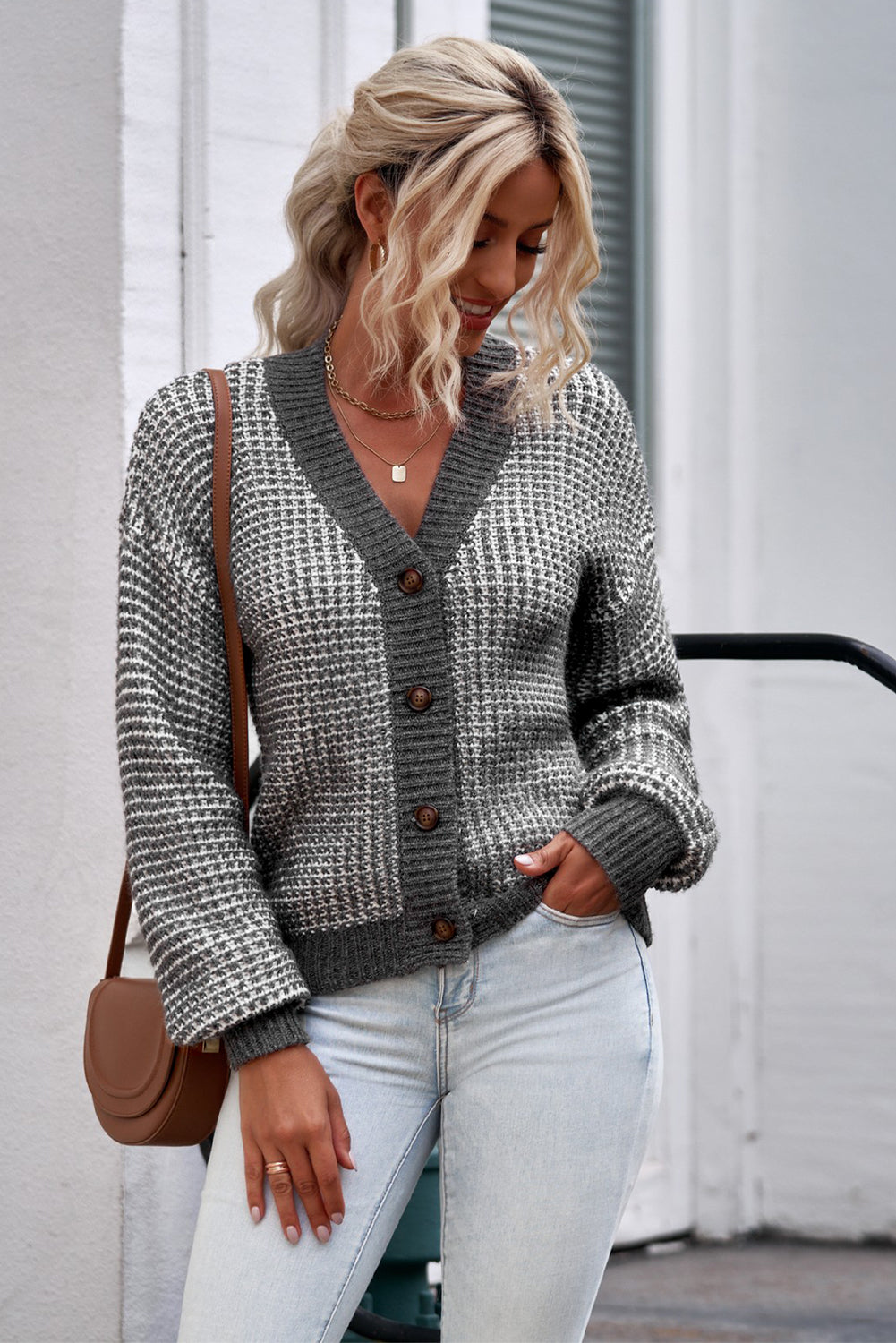 Be Beautiful Be You Waffle-Knit Drop Shoulder Button-Down