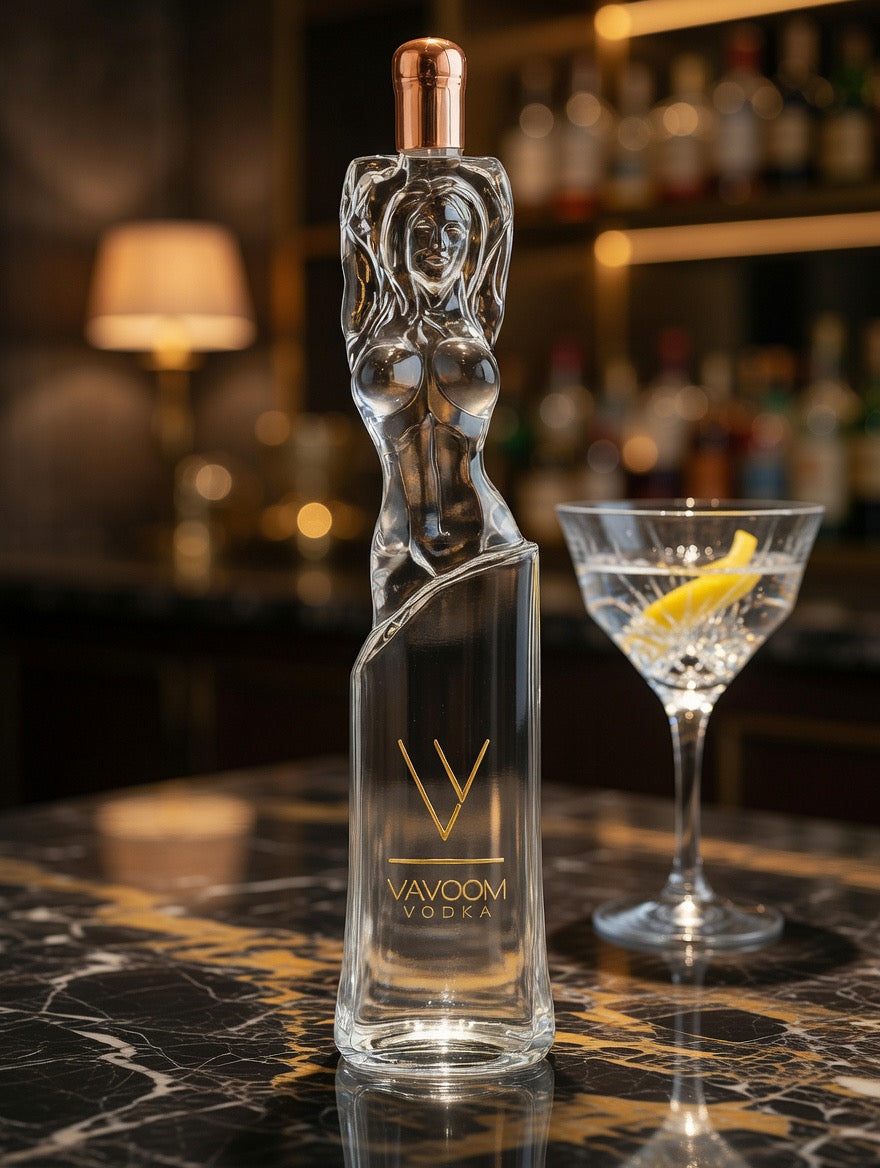 Vavoom Vodka bundle with cocktail glass and garnish premium vodka for martinis and entertaining