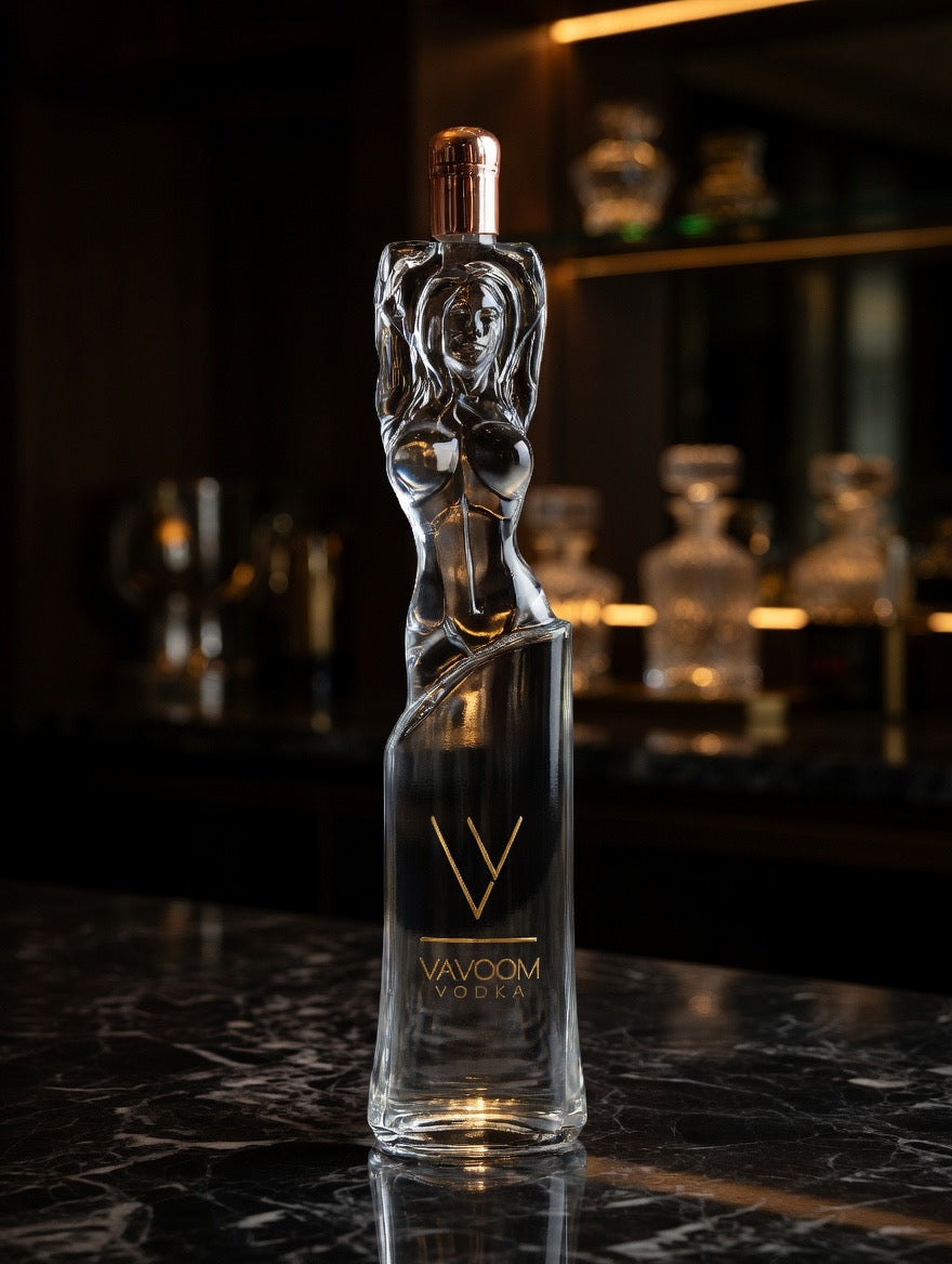 Vavoom Vodka luxury bottle displayed as a premium gift on elegant home bar shelf