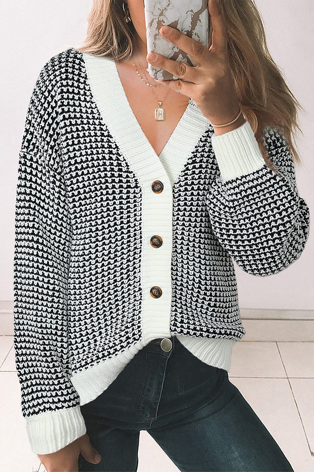 Be Beautiful Be You Waffle-Knit Drop Shoulder Button-Down